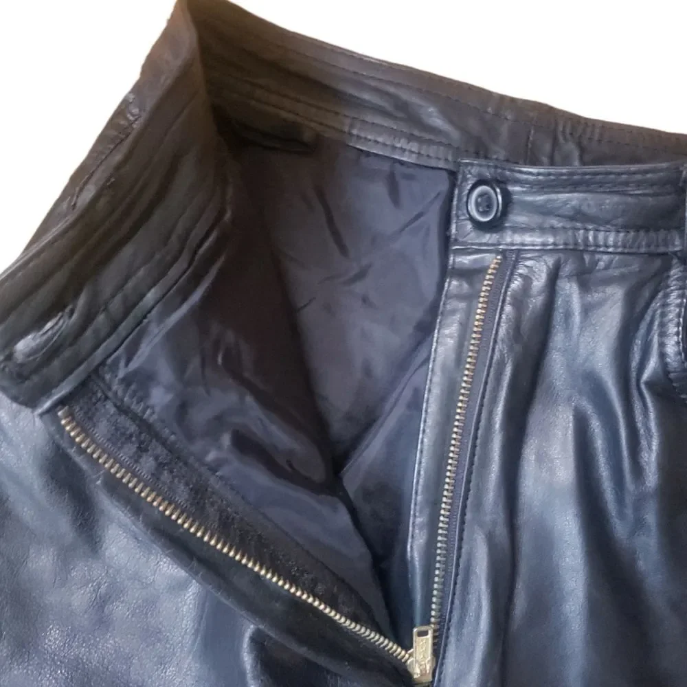 Vintage Bermans High Rise Leather Pants Womens Size 8 Black Minimalist 90s Rave